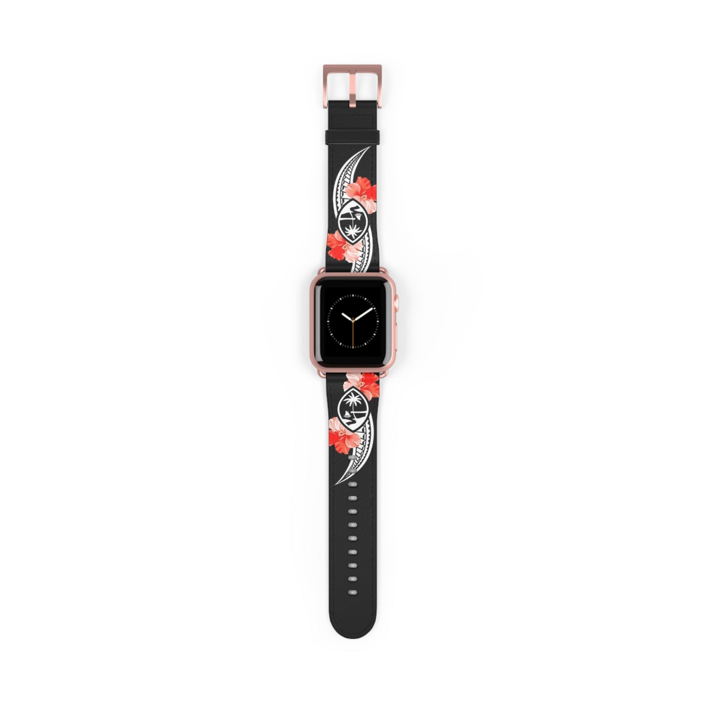 Guam Tribal Hibiscus Faux Leather Apple Watch Band