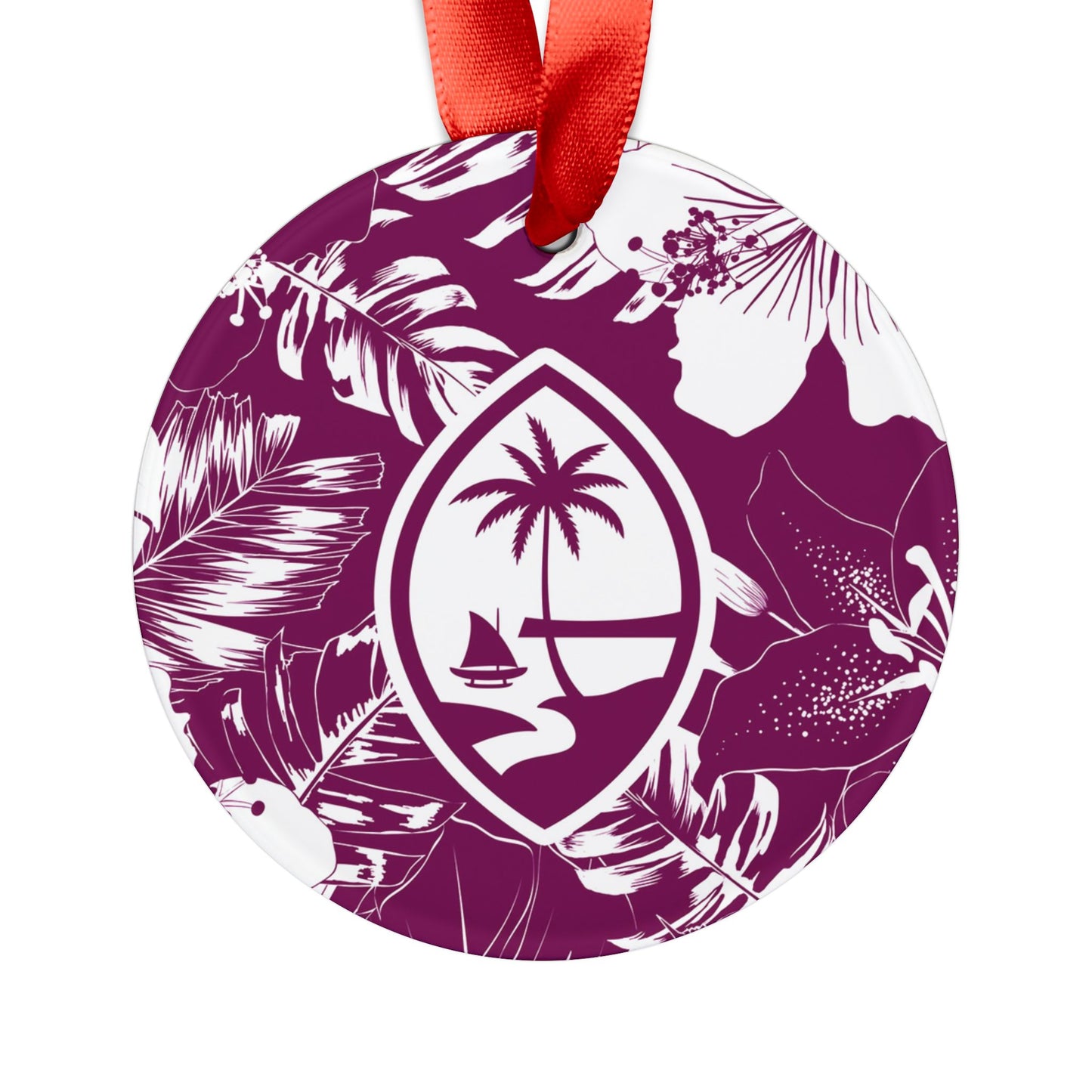 Guam Purple Hibiscus Acrylic Ornament with Ribbon