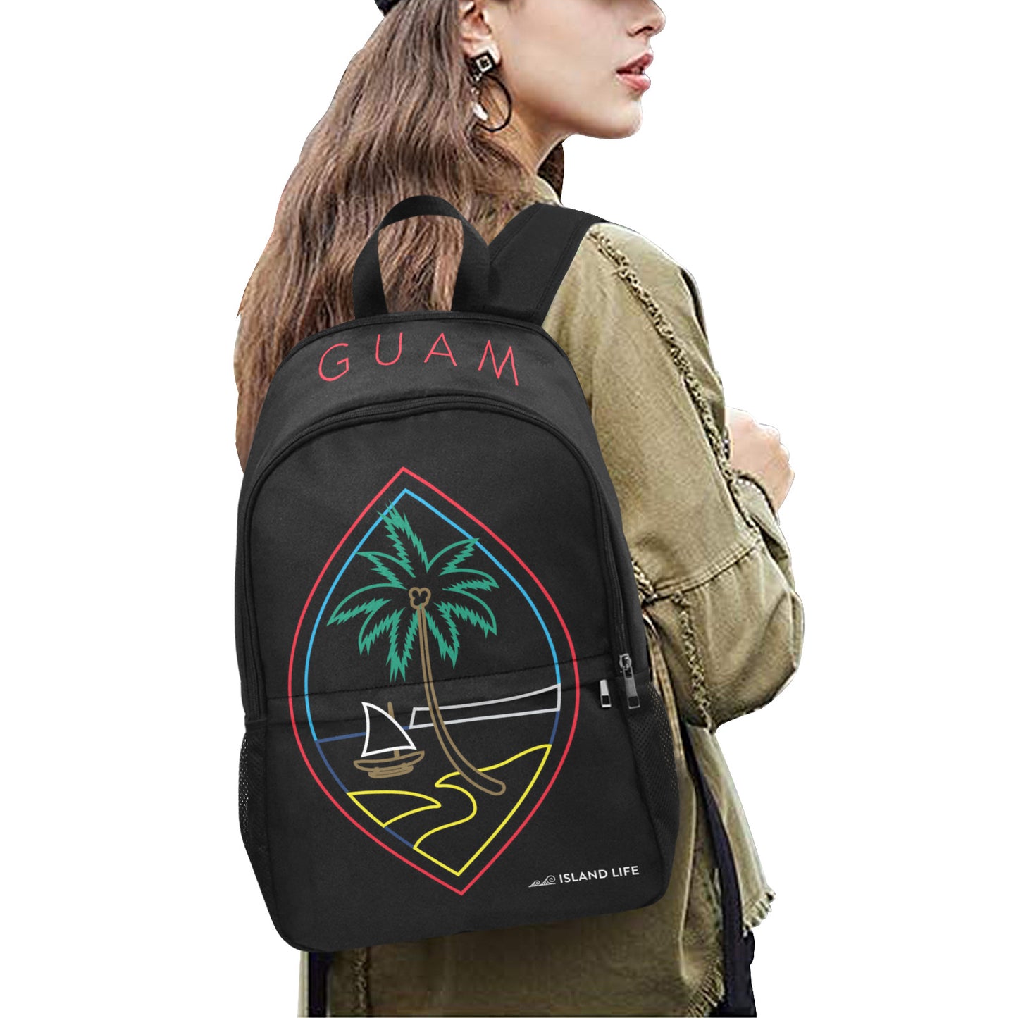 Neon Guam Fabric Backpack with Side Mesh Pockets