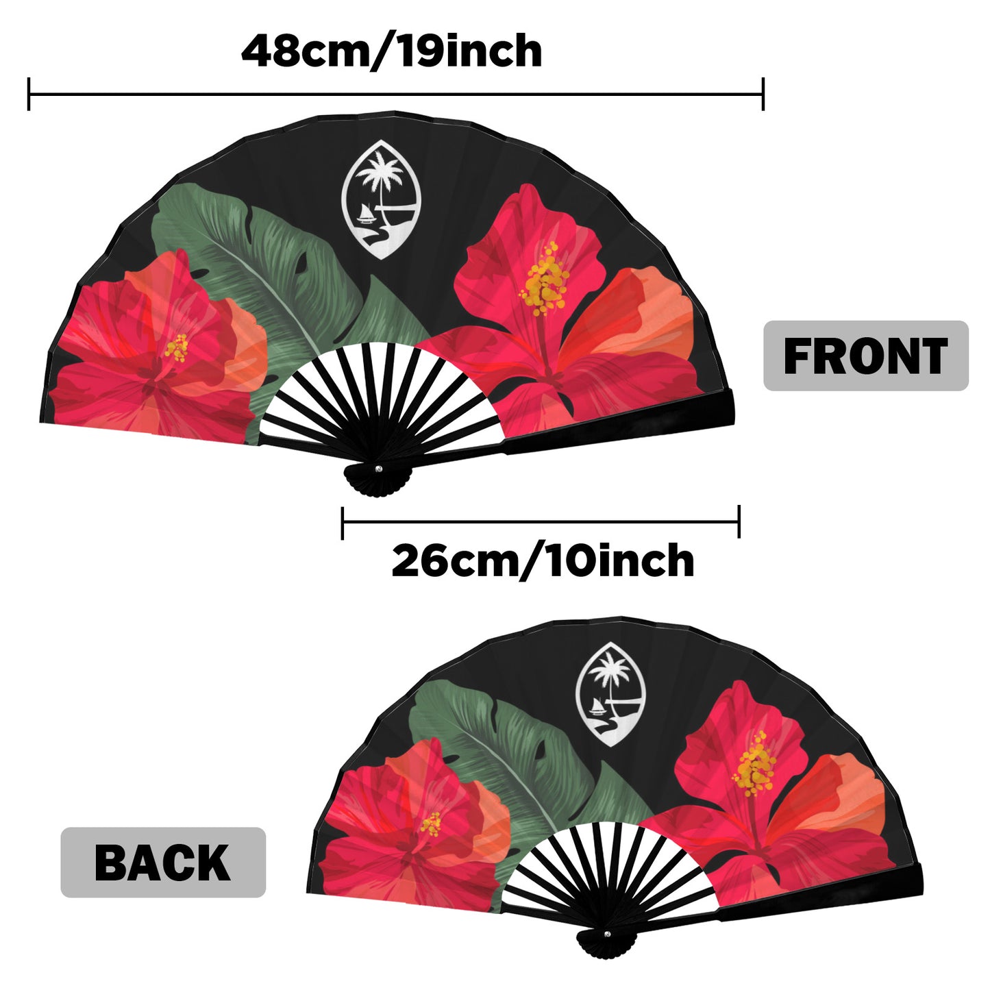 Guam Hibiscus Paradise Black Double-Sided Folding Fan