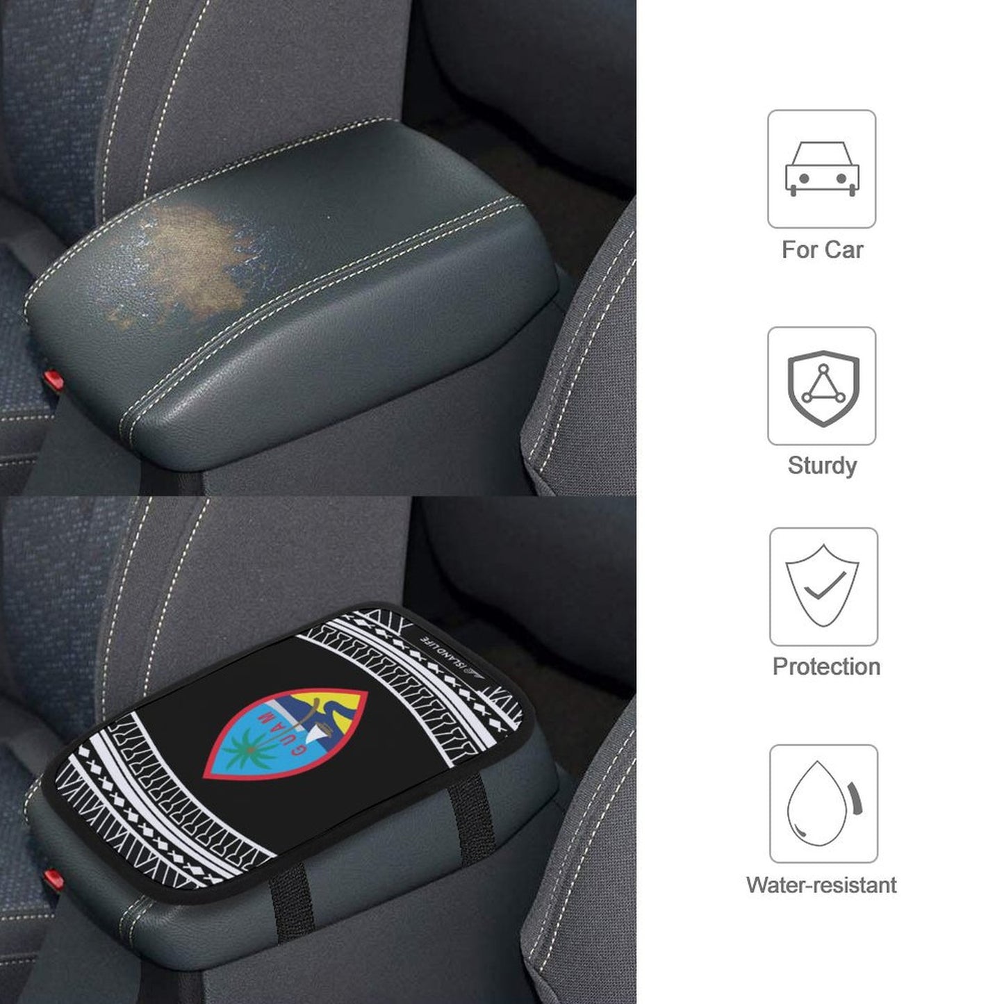 Guam Tribal Black Car Armrest Cover