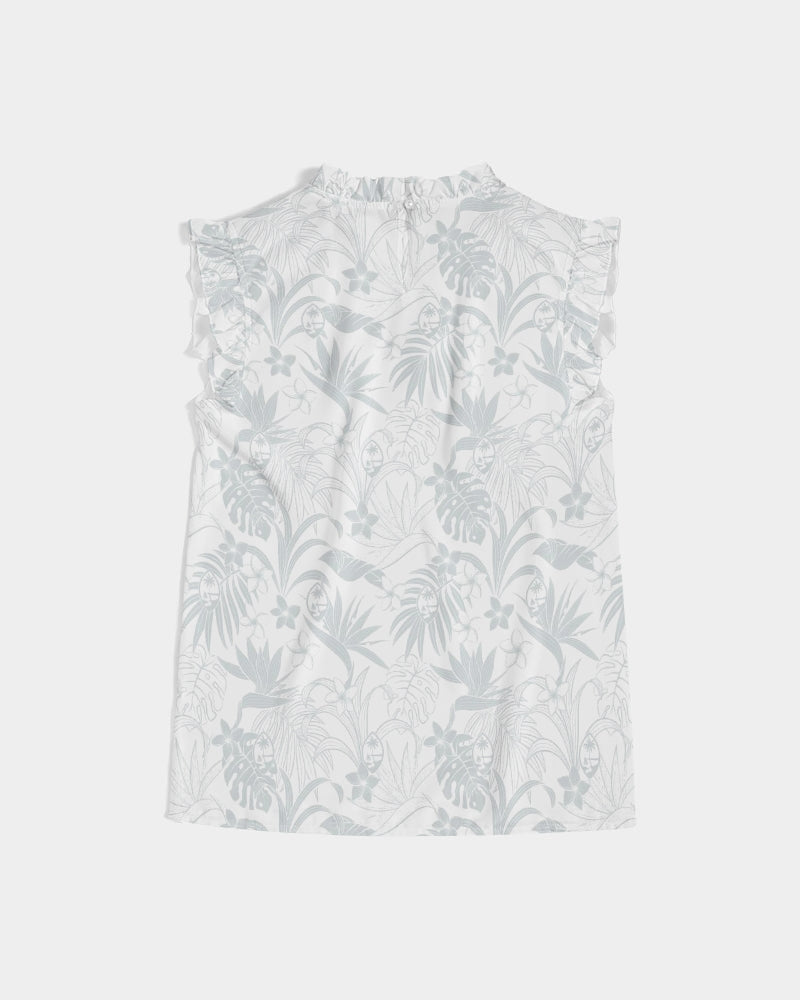 Guam Plumeria Tropical White Women's All-Over Print Ruffle Sleeve Top