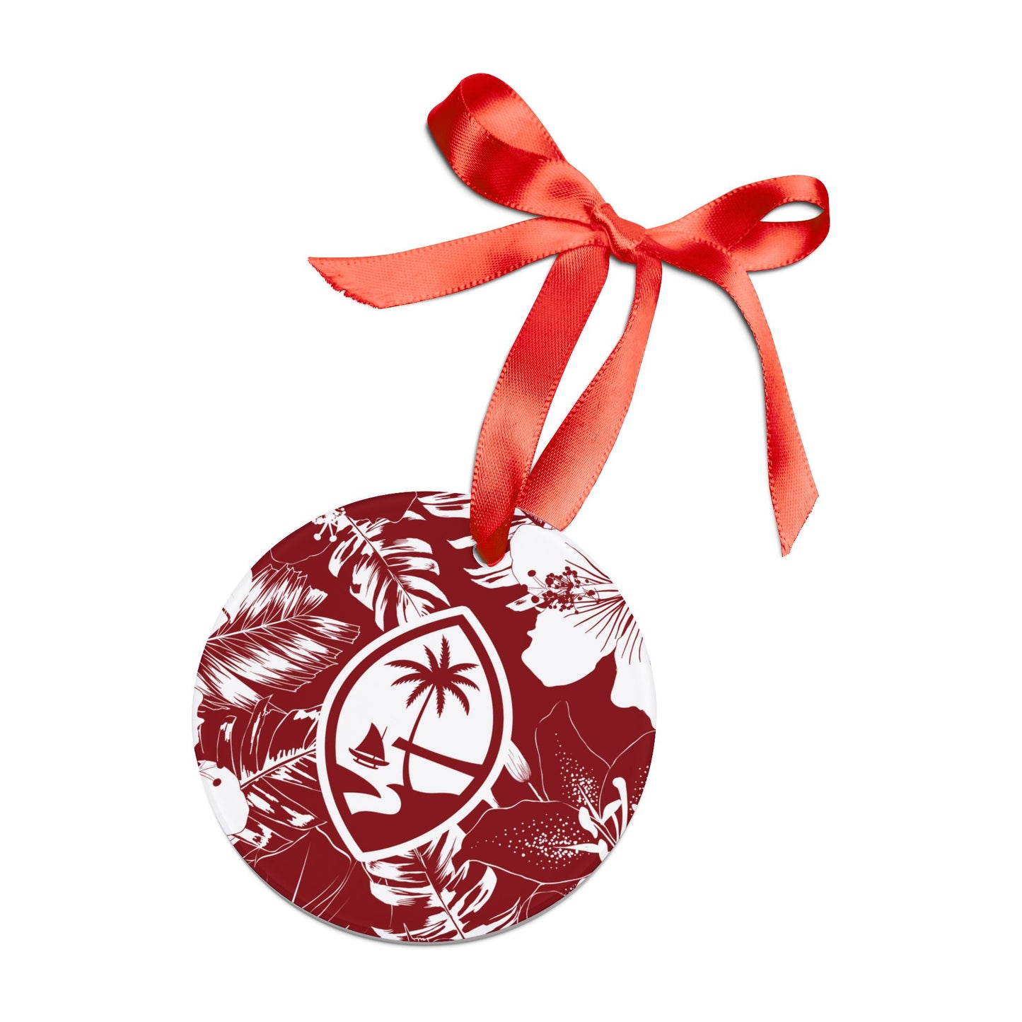 Guam Red Hibiscus Acrylic Ornament with Ribbon