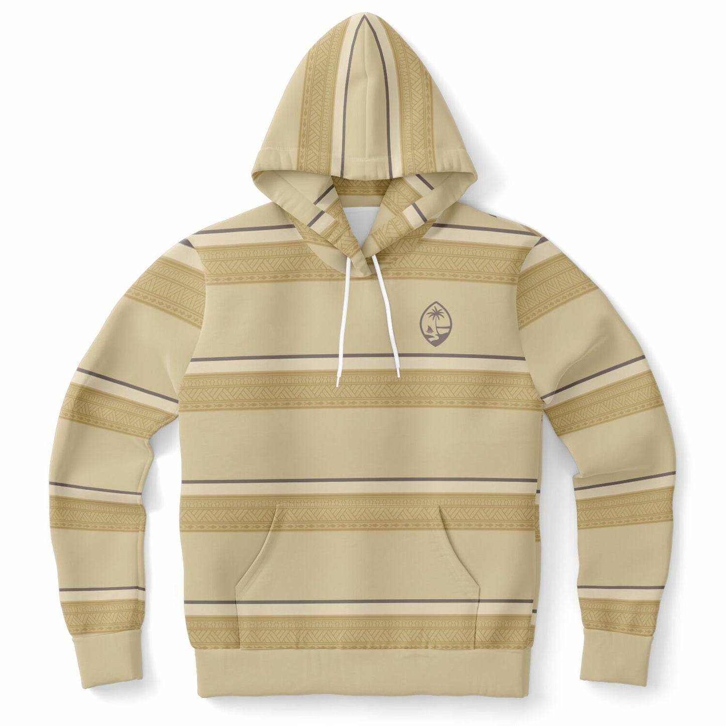 Guam Tribal Striped Khaki Unisex AOP Pullover Hoodie