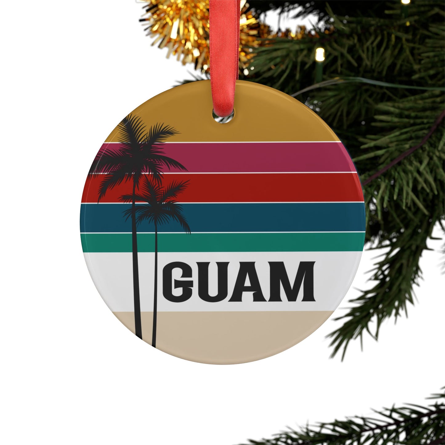 Retro Rainbow Guam Acrylic Ornament with Ribbon