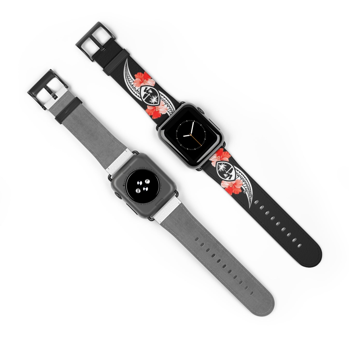 Guam Tribal Hibiscus Faux Leather Apple Watch Band