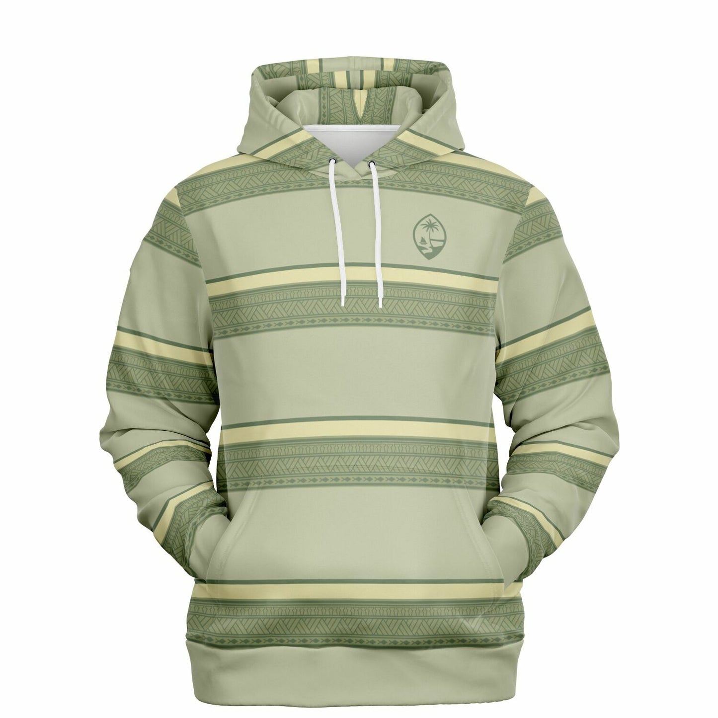 Guam Tribal Striped Green Unisex AOP Pullover Hoodie