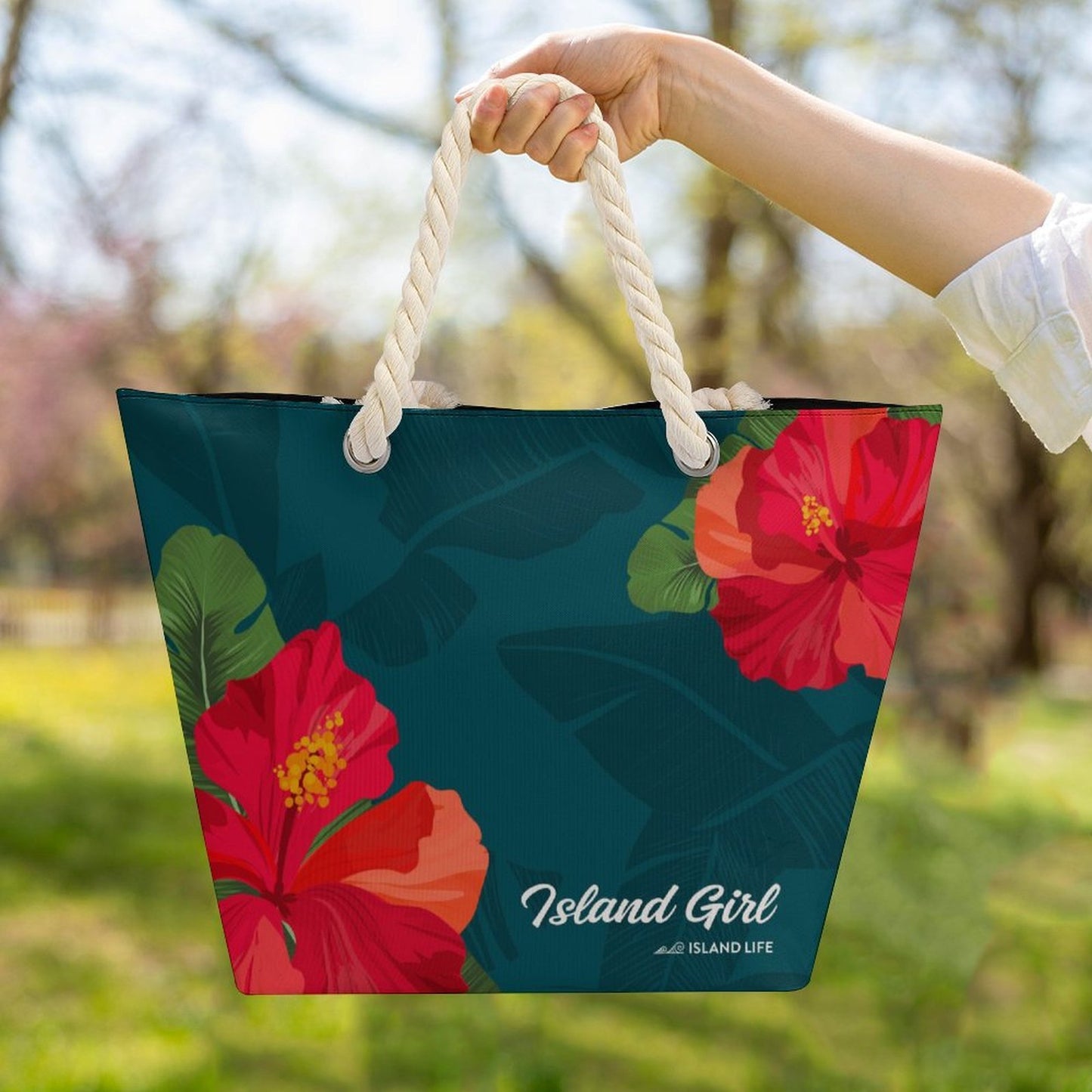 Island Girl Teal Guam CNMI Hemp Rope Tote Bag