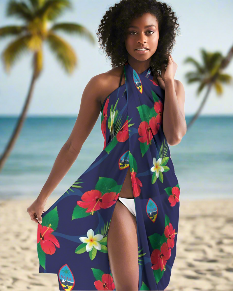 Guam Flag Flowers Sarong Swim Cover Up