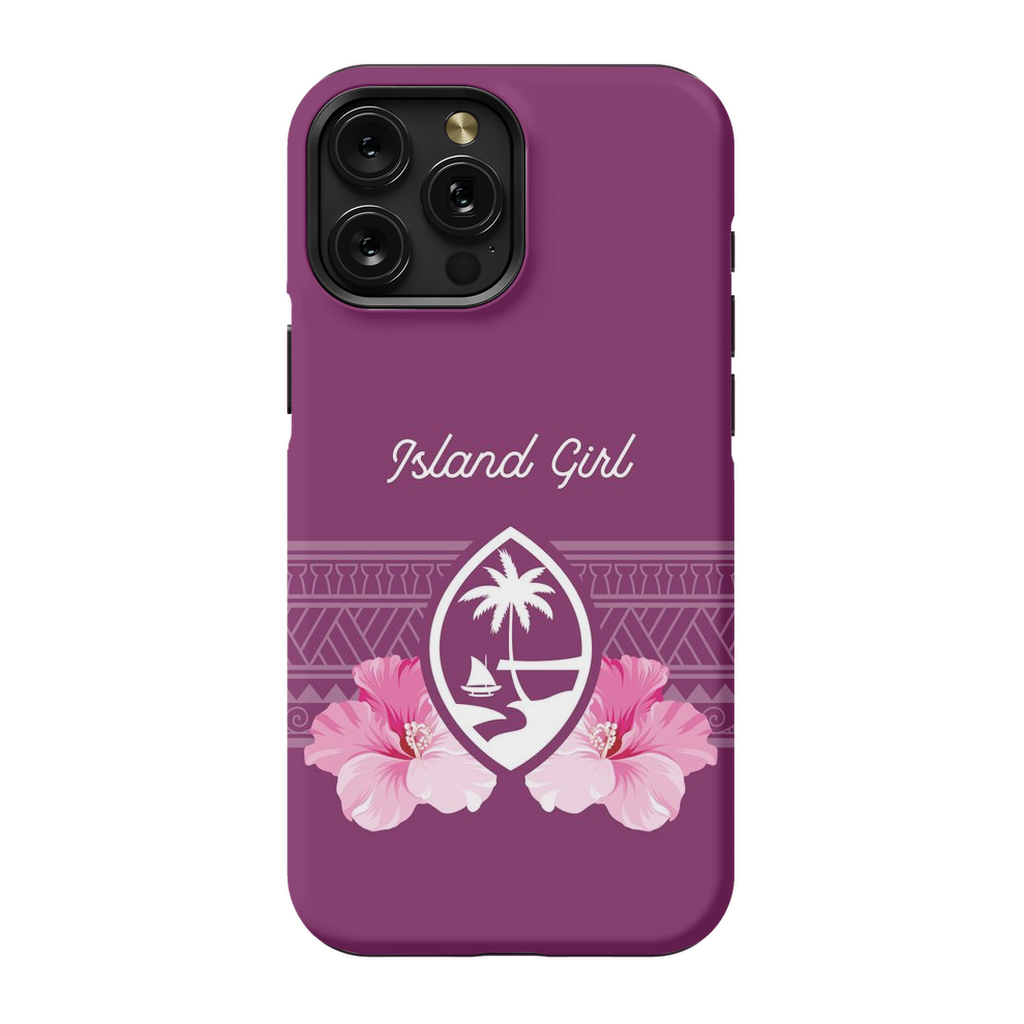 Guam Island Girl Purple Tribal Hibiscus Premium Glossy Tough Phone Case