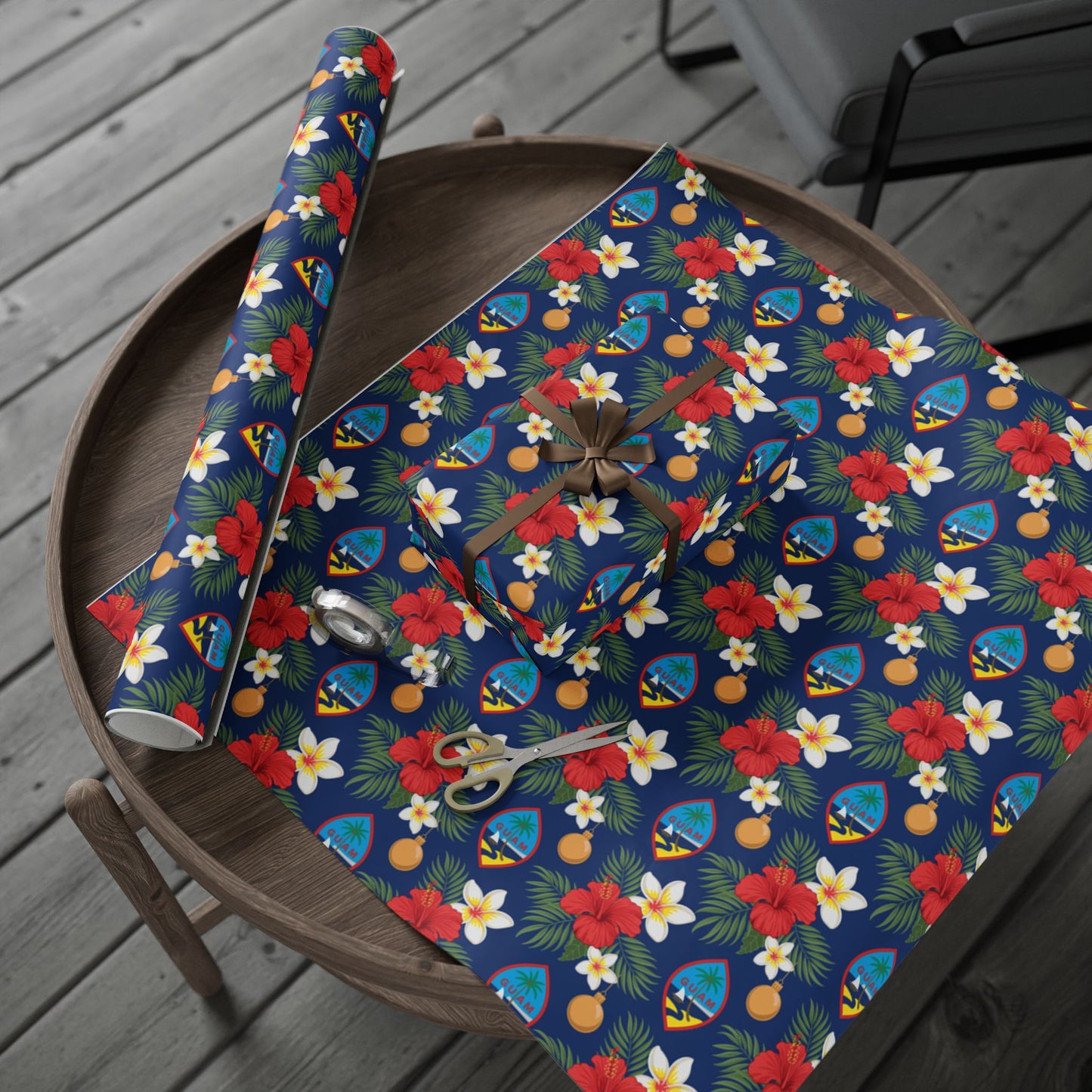 Guam Christmas Flowers Blue Gift Wrap Wrapping Paper