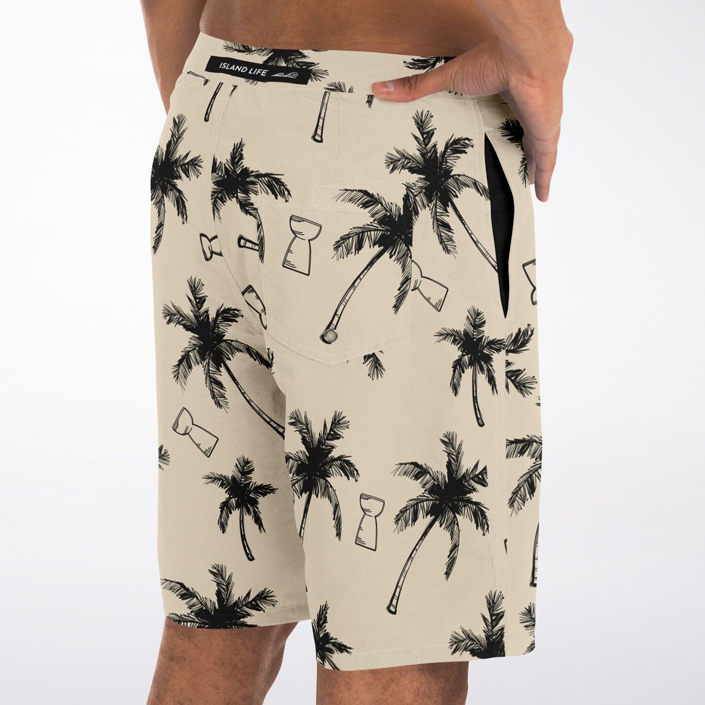 Guam CNMI Latte Stone Coconut Trees Khaki Mens Board Shorts