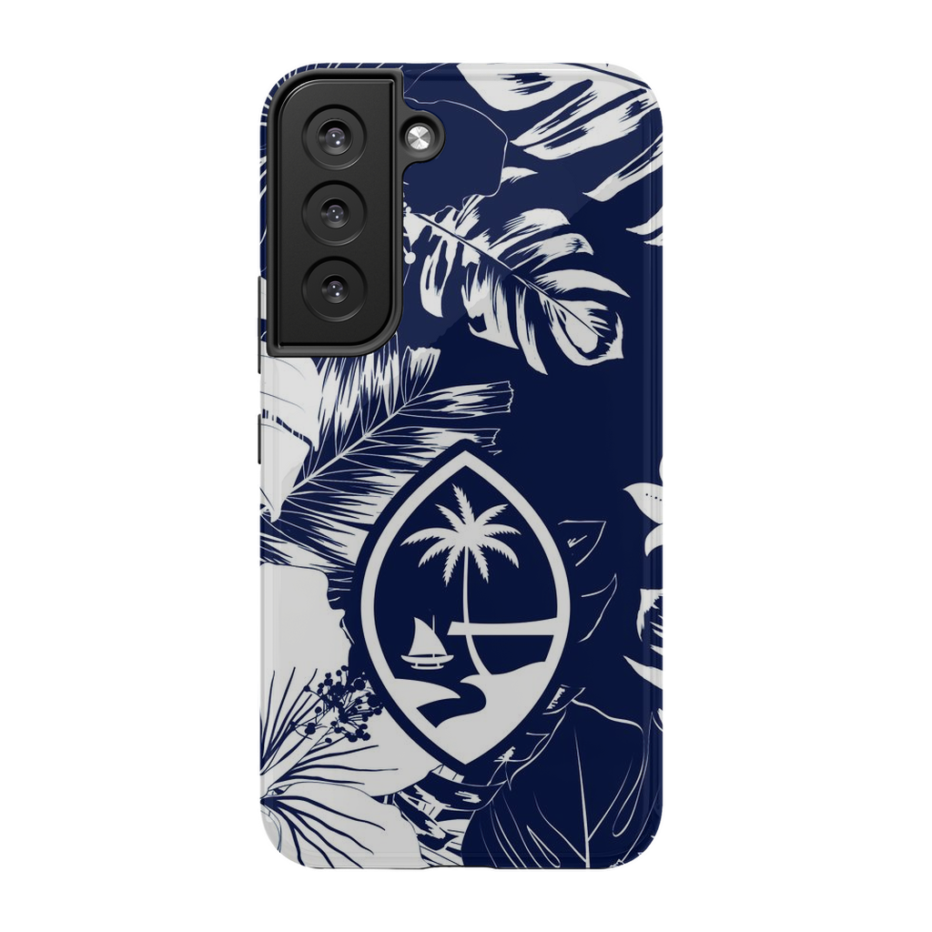 Guam Hibiscus Floral Navy Premium Glossy Tough Phone Case