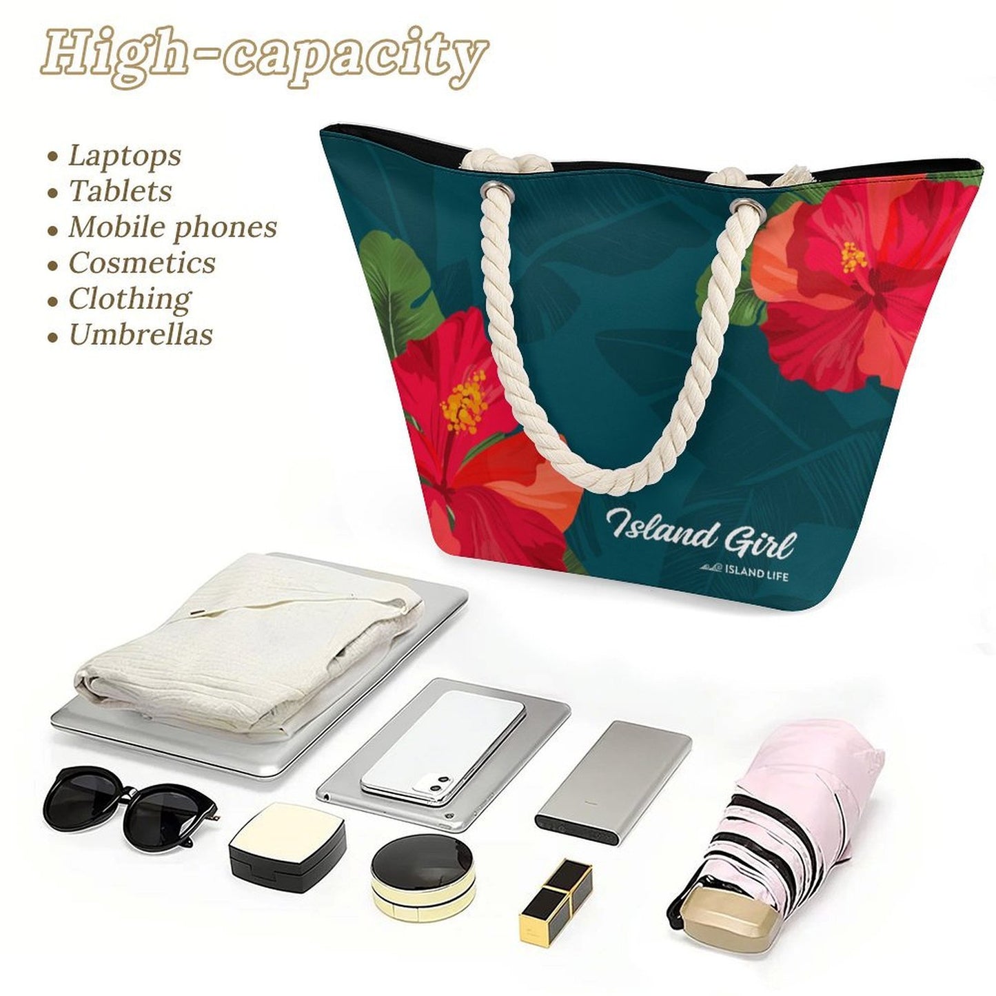 Island Girl Teal Guam CNMI Hemp Rope Tote Bag