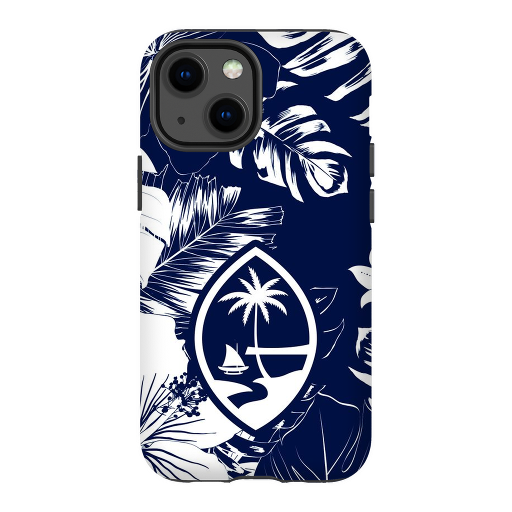 Guam Hibiscus Floral Navy Premium Glossy Tough Phone Case