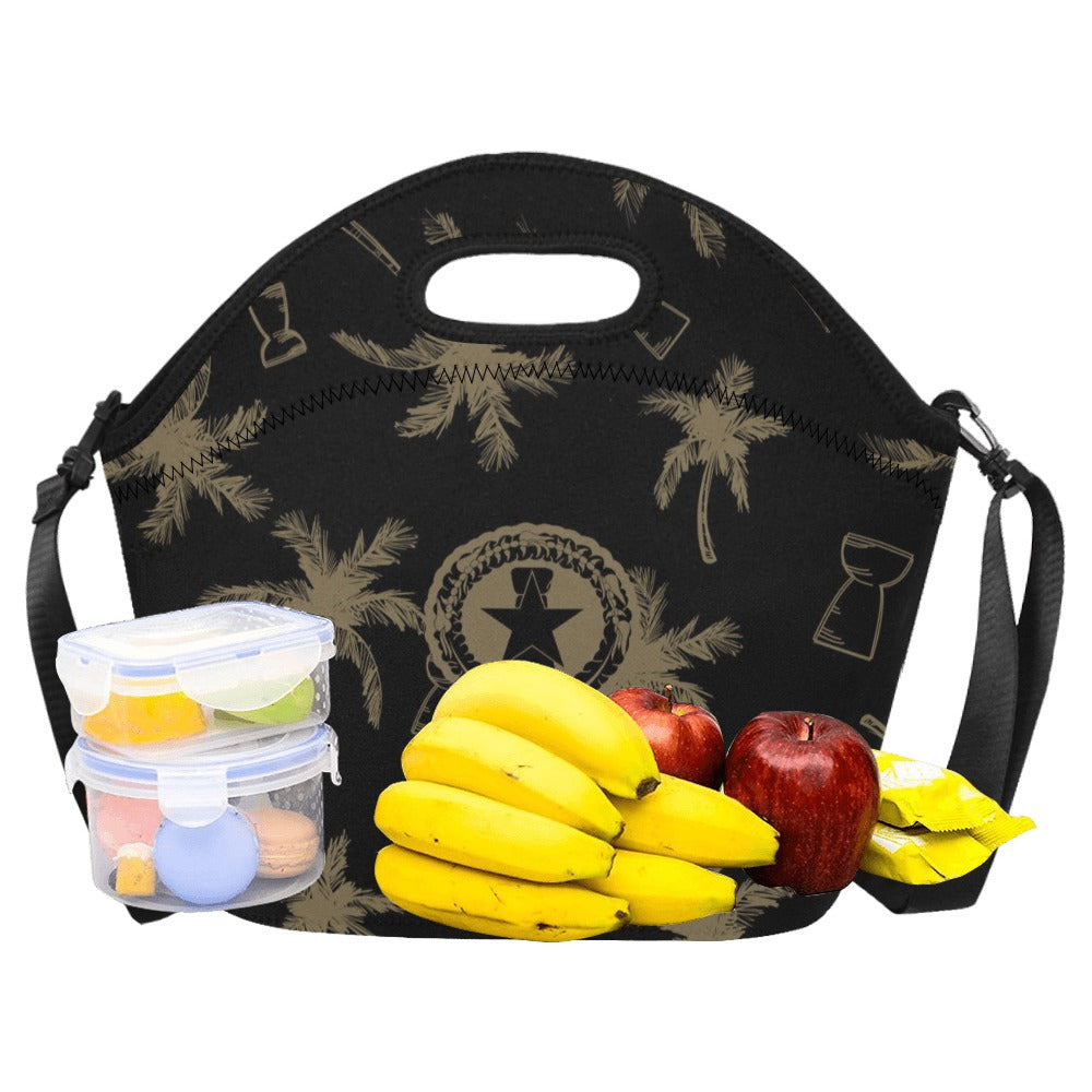 CNMI Latte Stone Coconut Trees Black Neoprene Lunch Bag Large