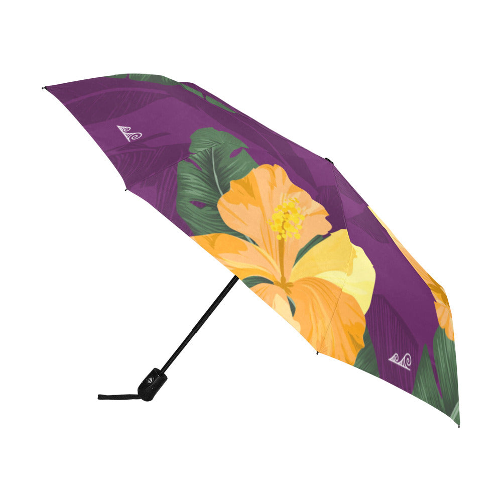 Hibiscus Banana Leaves Purple Anti-UV Auto-Foldable Umbrella