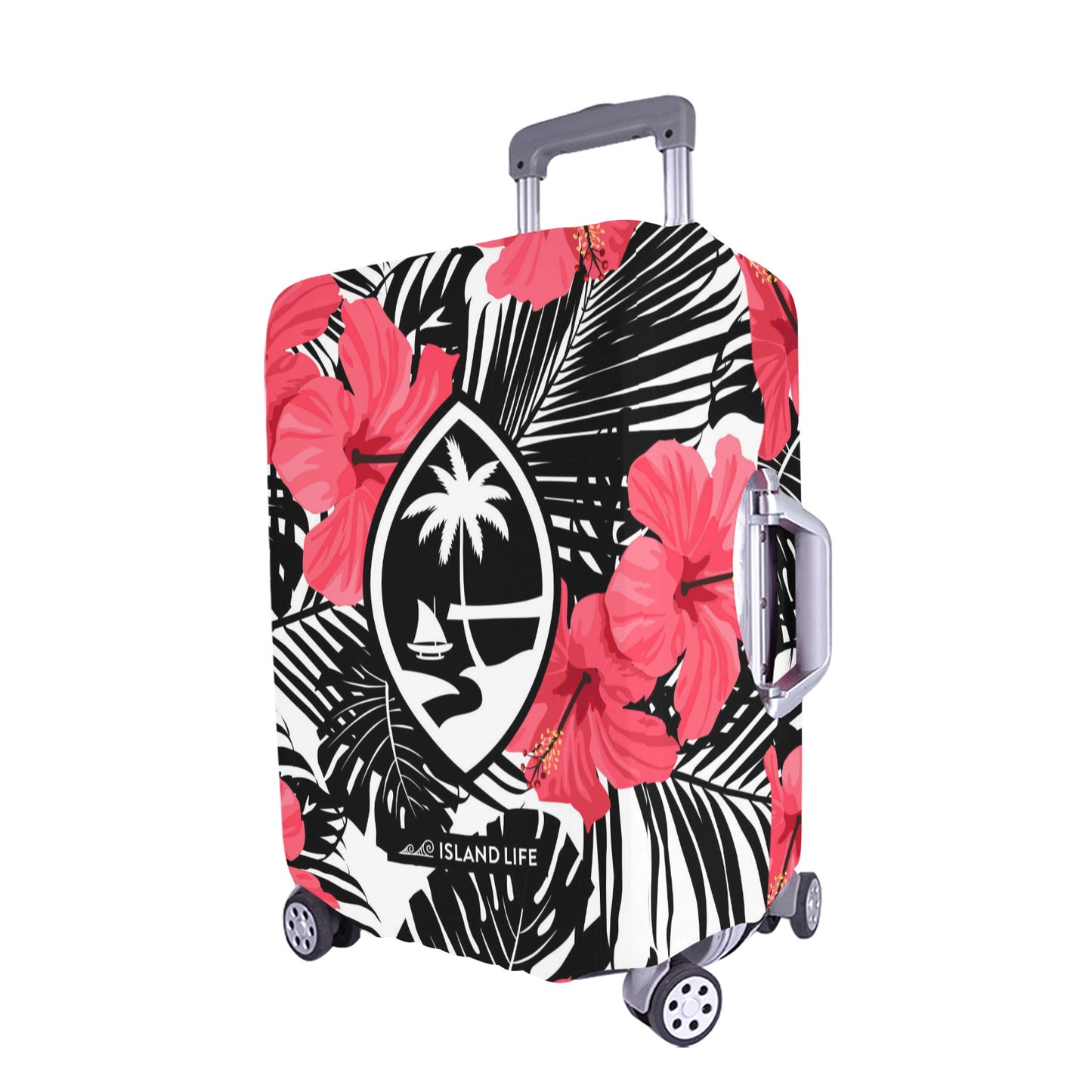 Guam Pink Black Hibiscus Leaves Luggage Cover