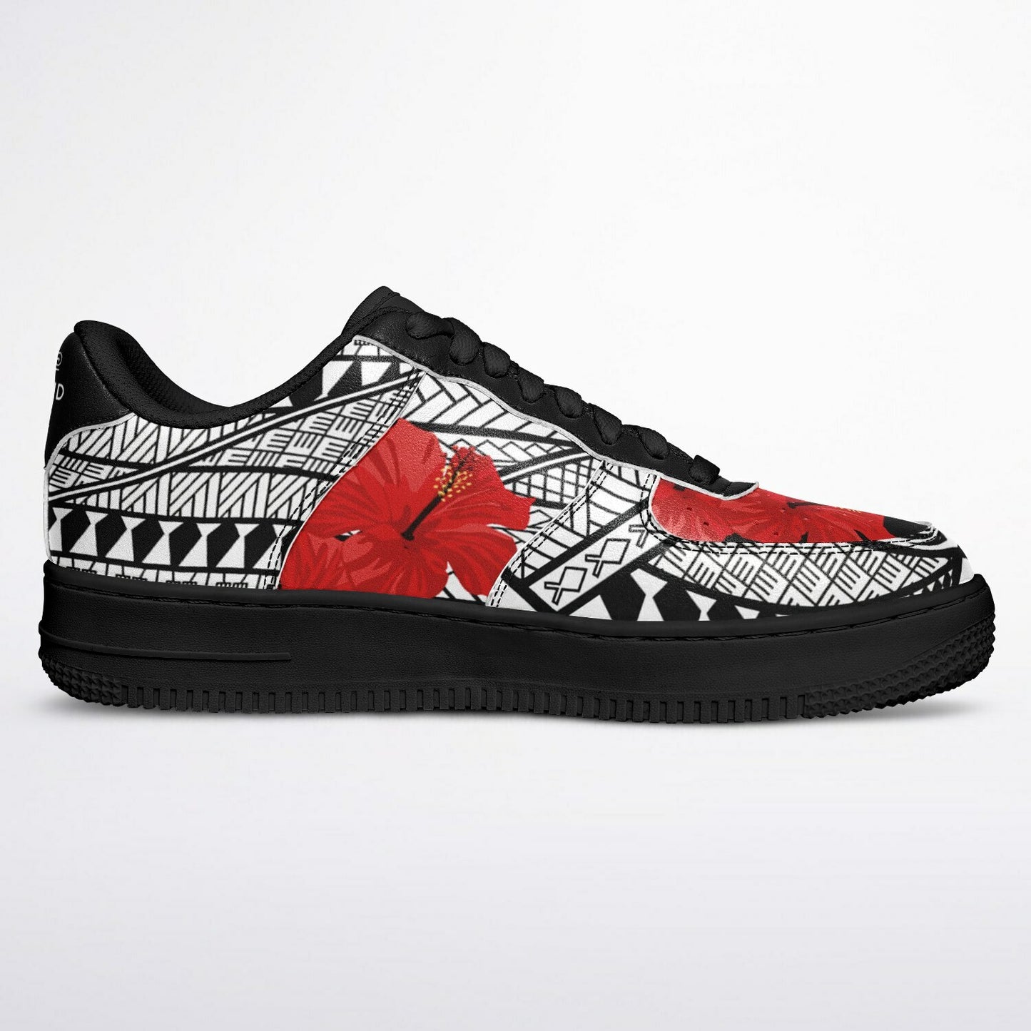 Guam Red Hibiscus Tribal Black Core Low Shoes