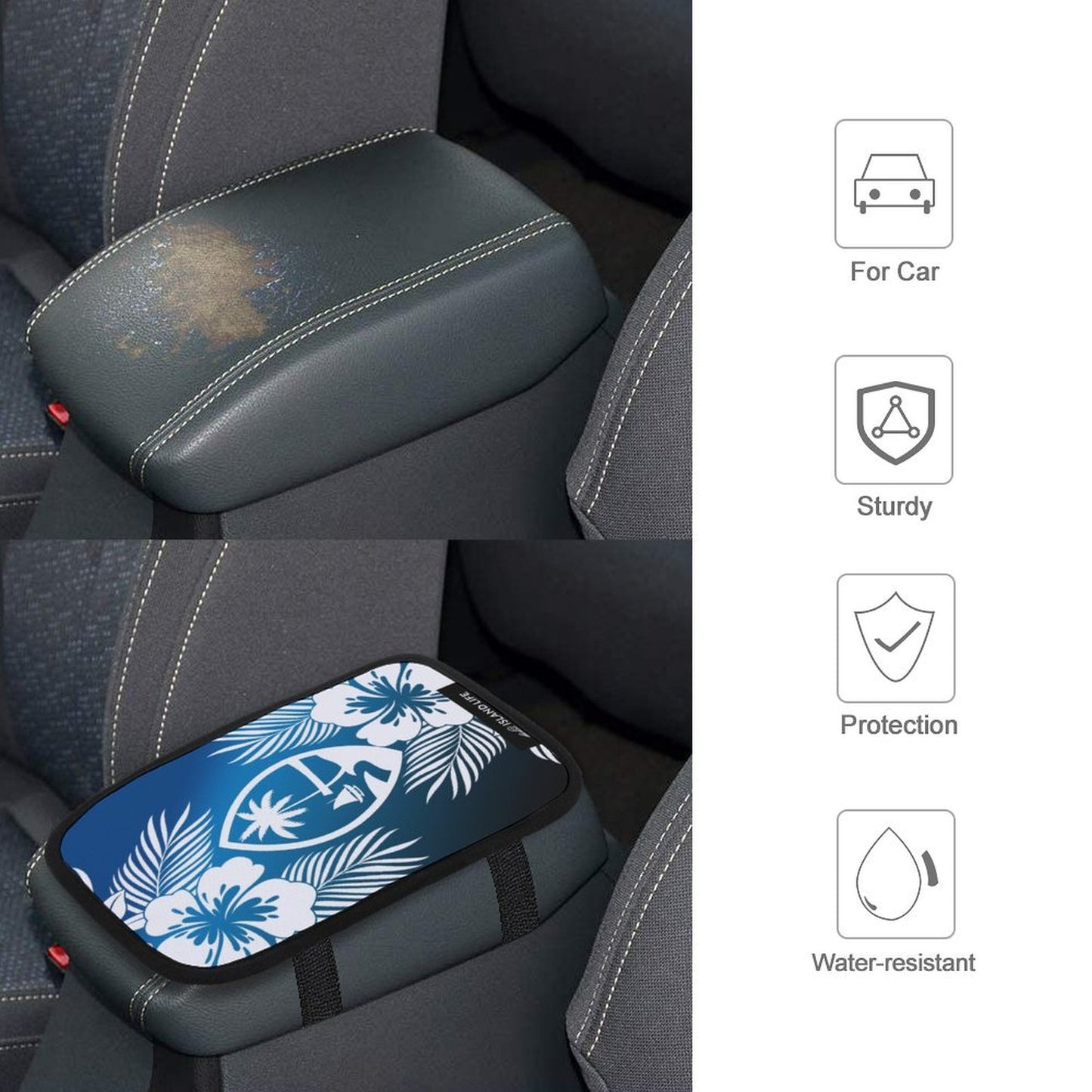 Guam Tropical Hibiscus Blue Car Armrest Cover
