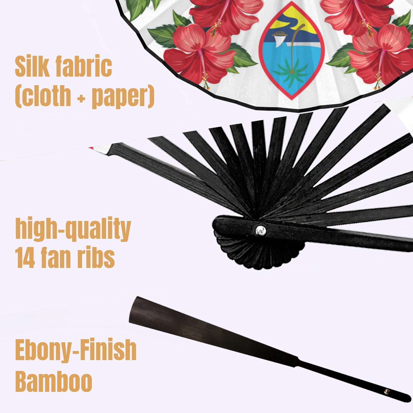 Guam Red Hibiscus White Double-Sided Folding Fan
