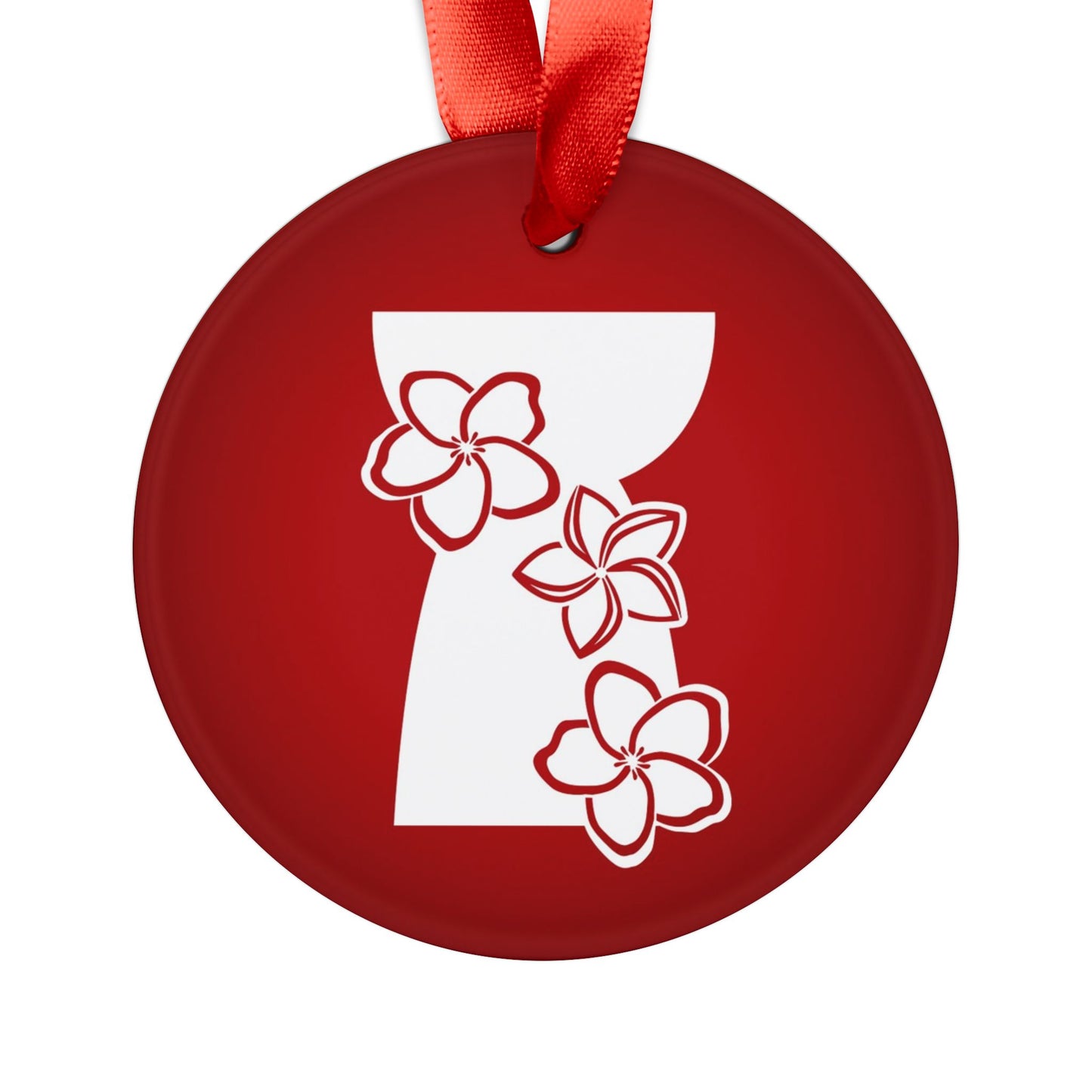 Latte Stone Plumeria Guam CNMI Acrylic Ornament with Ribbon