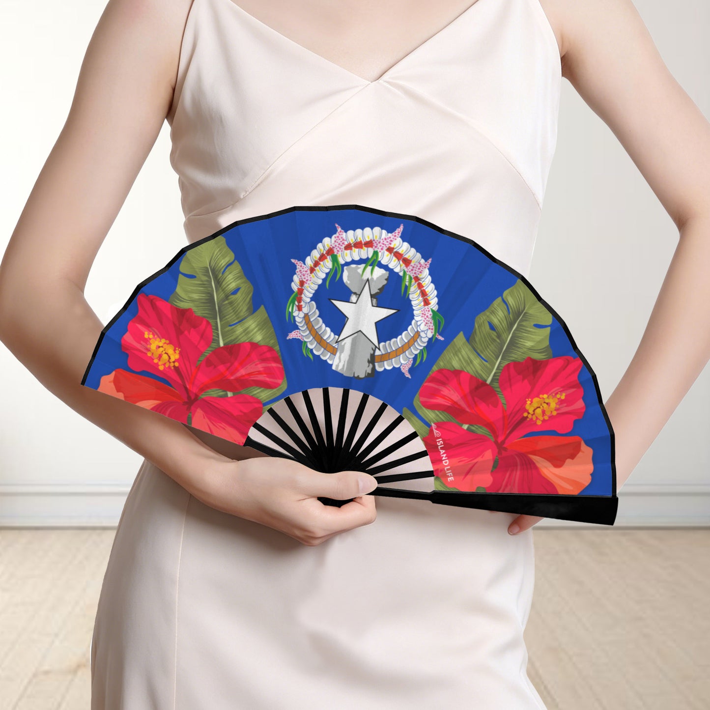 CNMI Seal Hibiscus Paradise Double-Sided Folding Fan