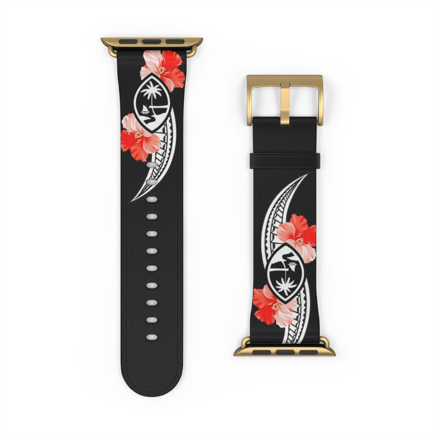Guam Tribal Hibiscus Faux Leather Apple Watch Band