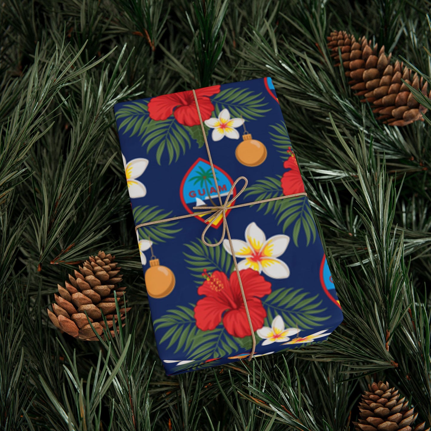 Guam Christmas Flowers Blue Gift Wrap Wrapping Paper