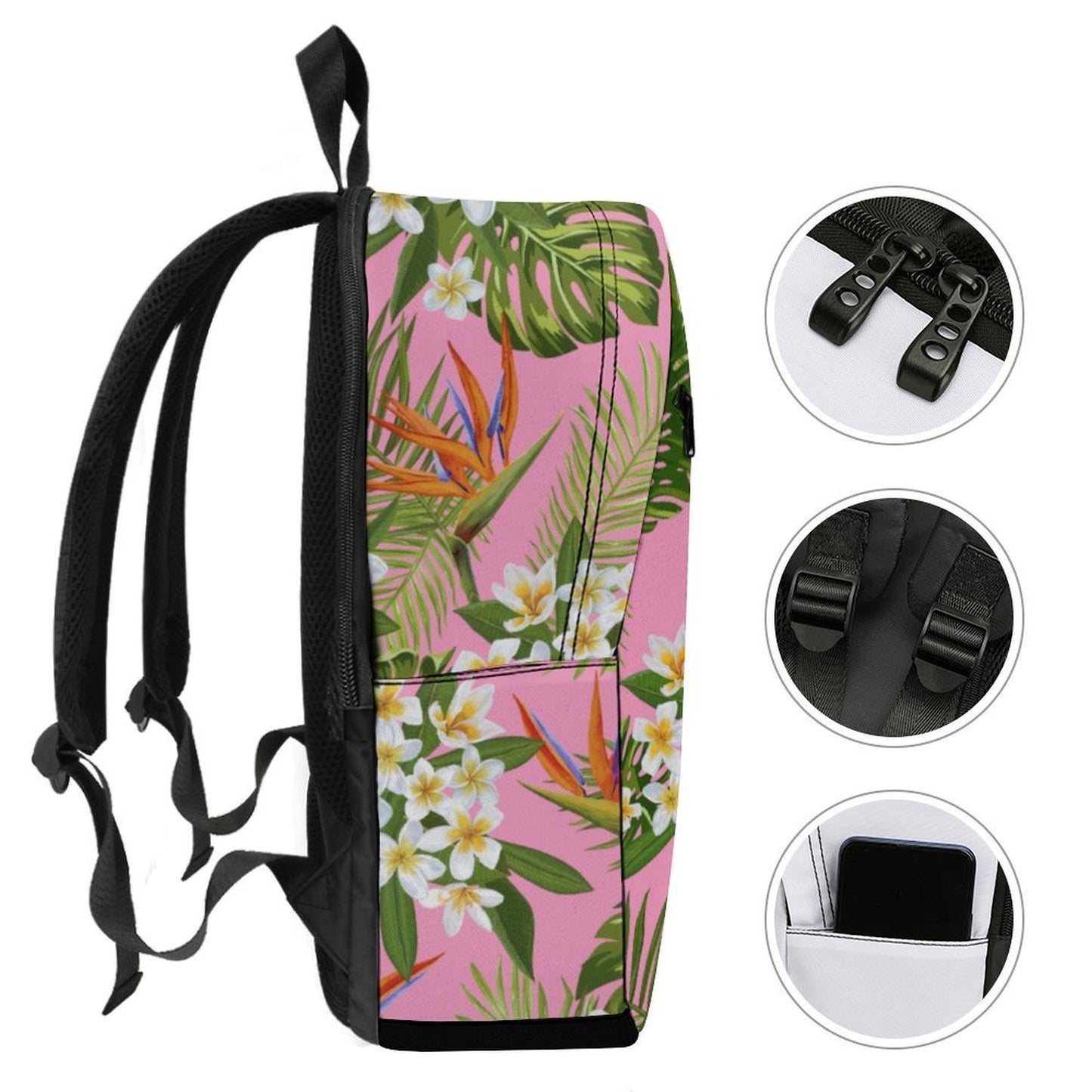 Guam Pink Tropical Flowers Dual-Compartment Backpack