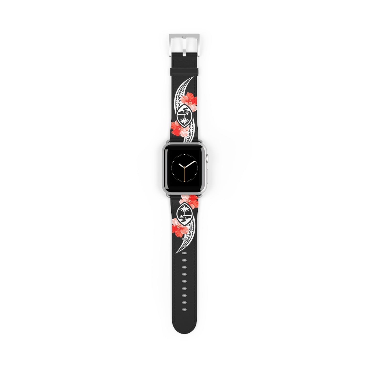 Guam Tribal Hibiscus Faux Leather Apple Watch Band