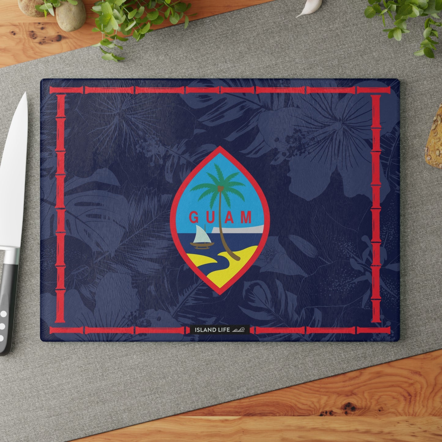 Guam Flag Bamboo Glass Cutting Board