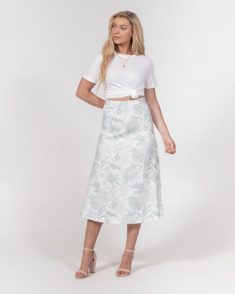 Guam Plumeria Tropical White Women's All-Over Print A-Line Midi Skirt