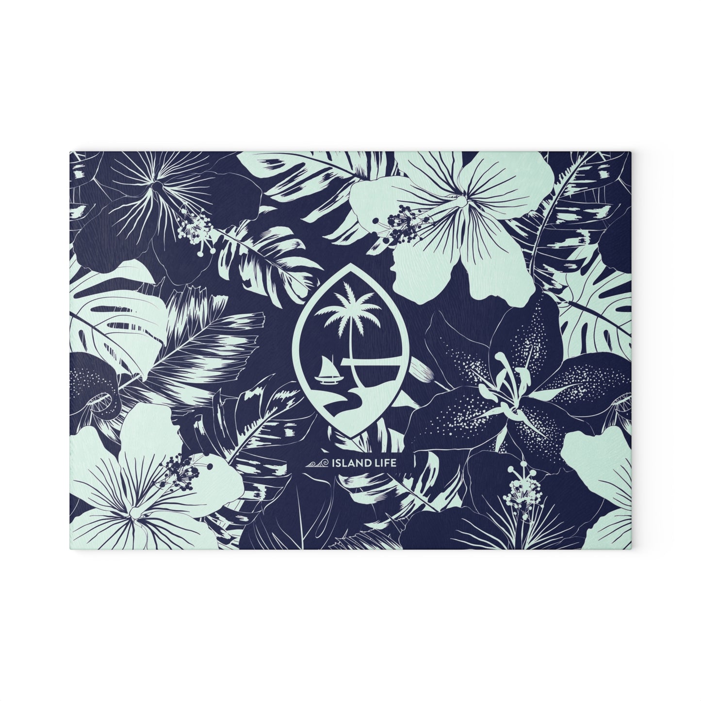 Guam Seal Blue Hibiscus Glass Cutting Board