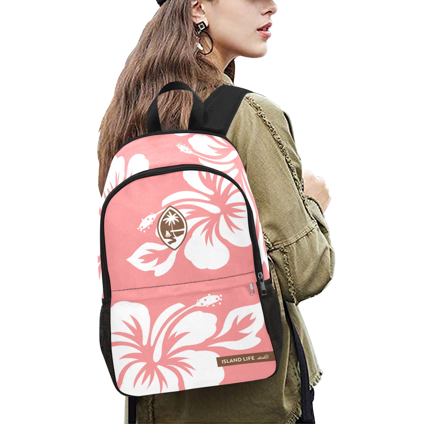 Guam Hibiscus Kalamai Fabric Backpack with Side Mesh Pockets