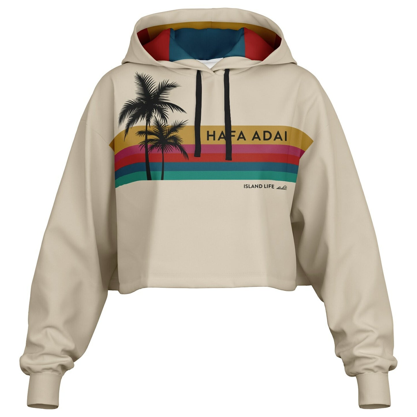 Hafa Adai Retro Rainbow Guam CNMI Cropped Hoodie