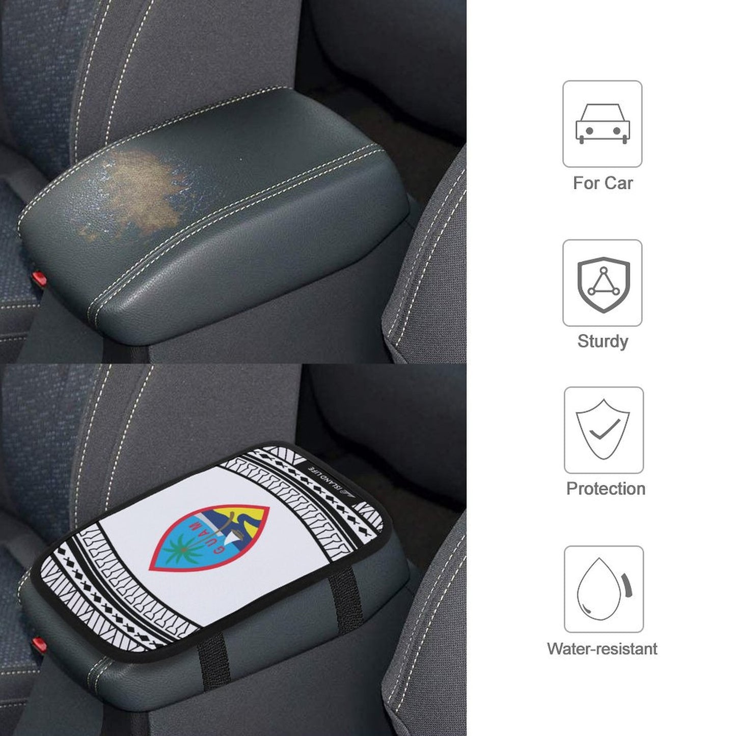 Guam Tribal White Car Armrest Cover