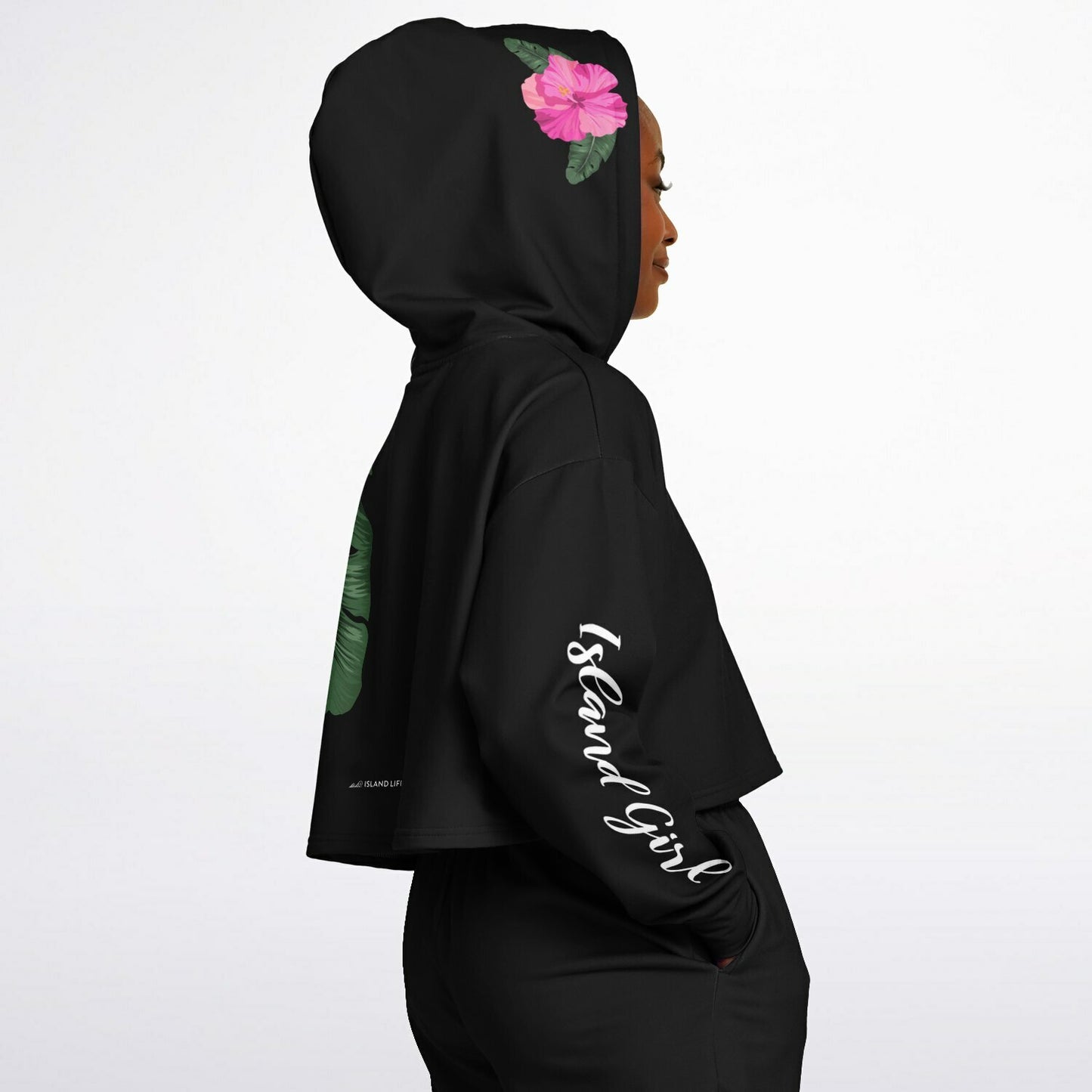 Guam Hibiscus Paradise Pink Cropped Hoodie