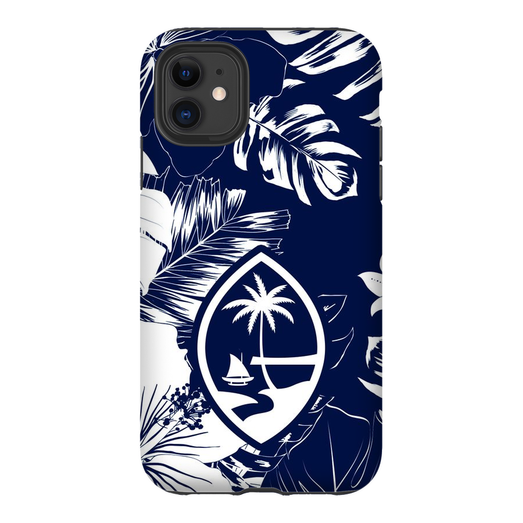 Guam Hibiscus Floral Navy Premium Glossy Tough Phone Case