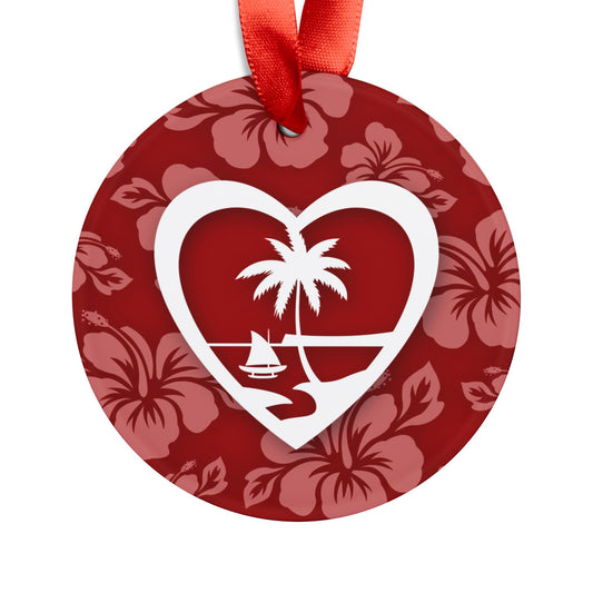 Heart Guam Hibscus Acrylic Ornament with Ribbon