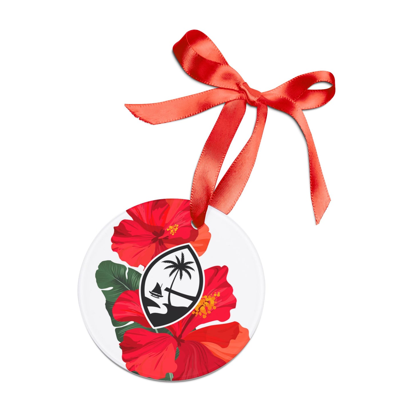 Guam Hibiscus Paradise White Acrylic Ornament with Ribbon