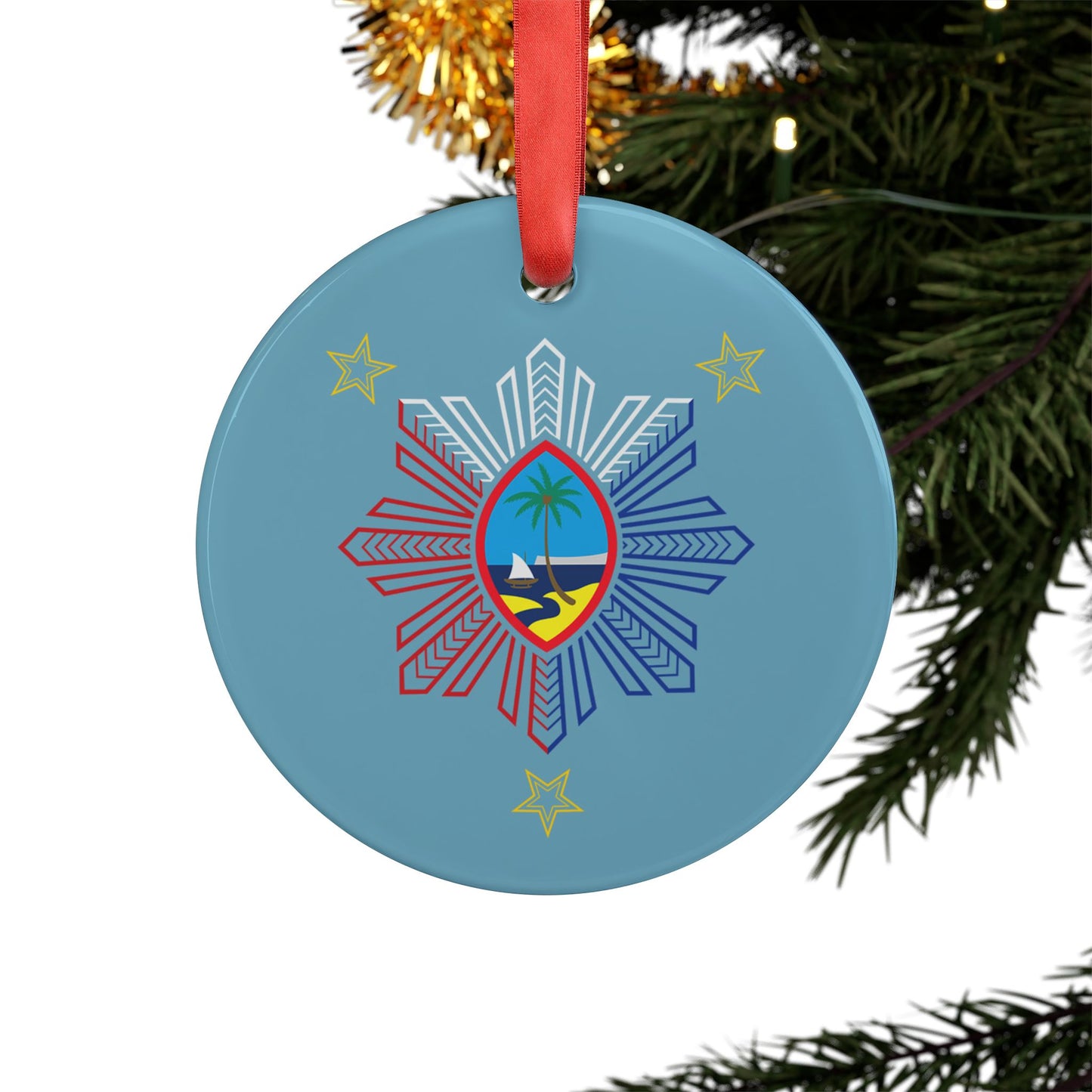 Guam Philippines Tribal Acrylic Ornament with Ribbon