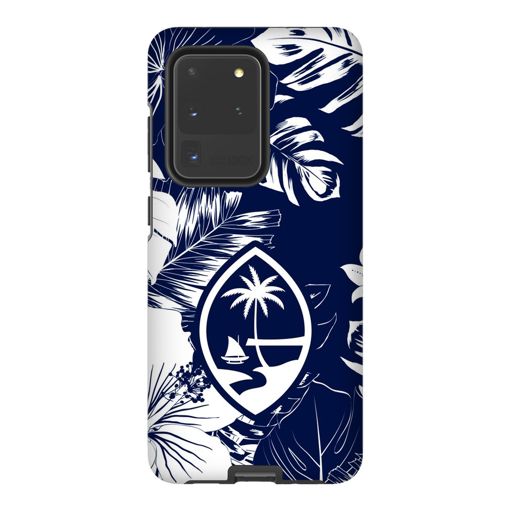 Guam Hibiscus Floral Navy Premium Glossy Tough Phone Case