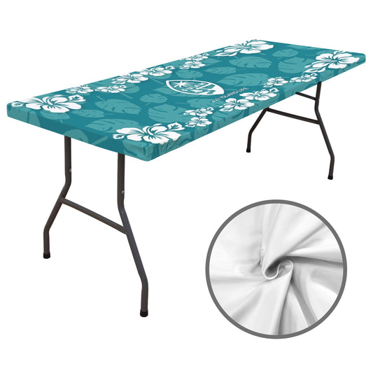 Guam Teal Hibiscus Fitted Tablecloth