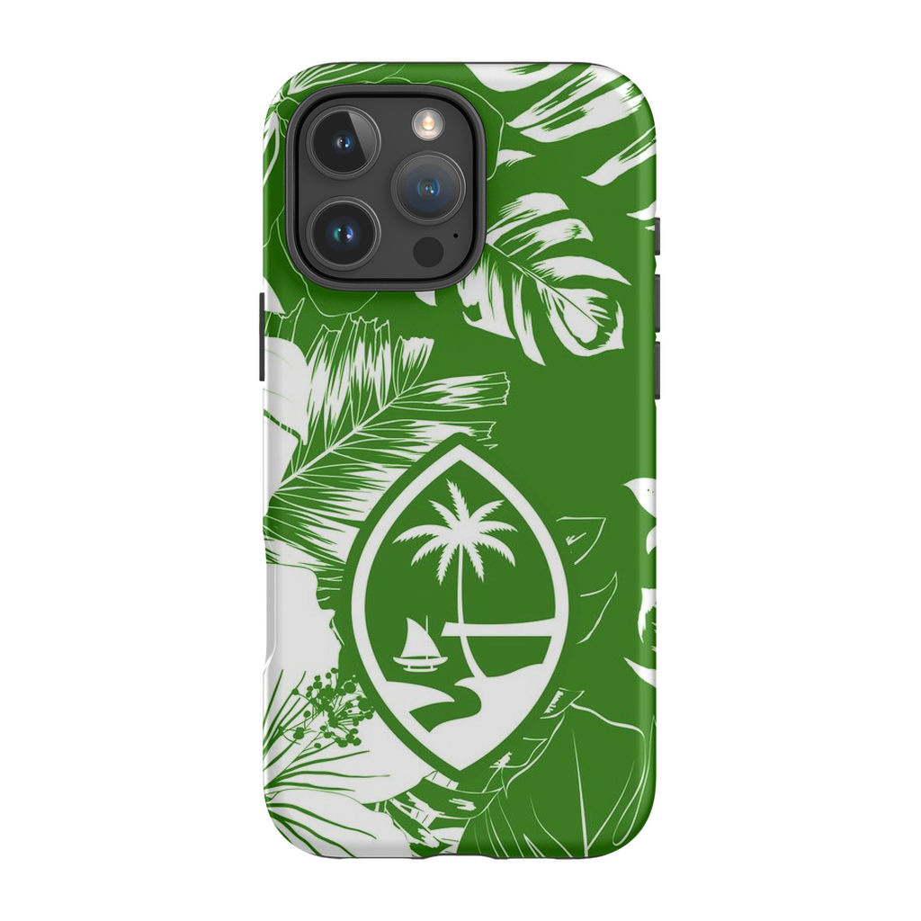 Guam Hibiscus Floral Green Premium Glossy Tough Phone Case