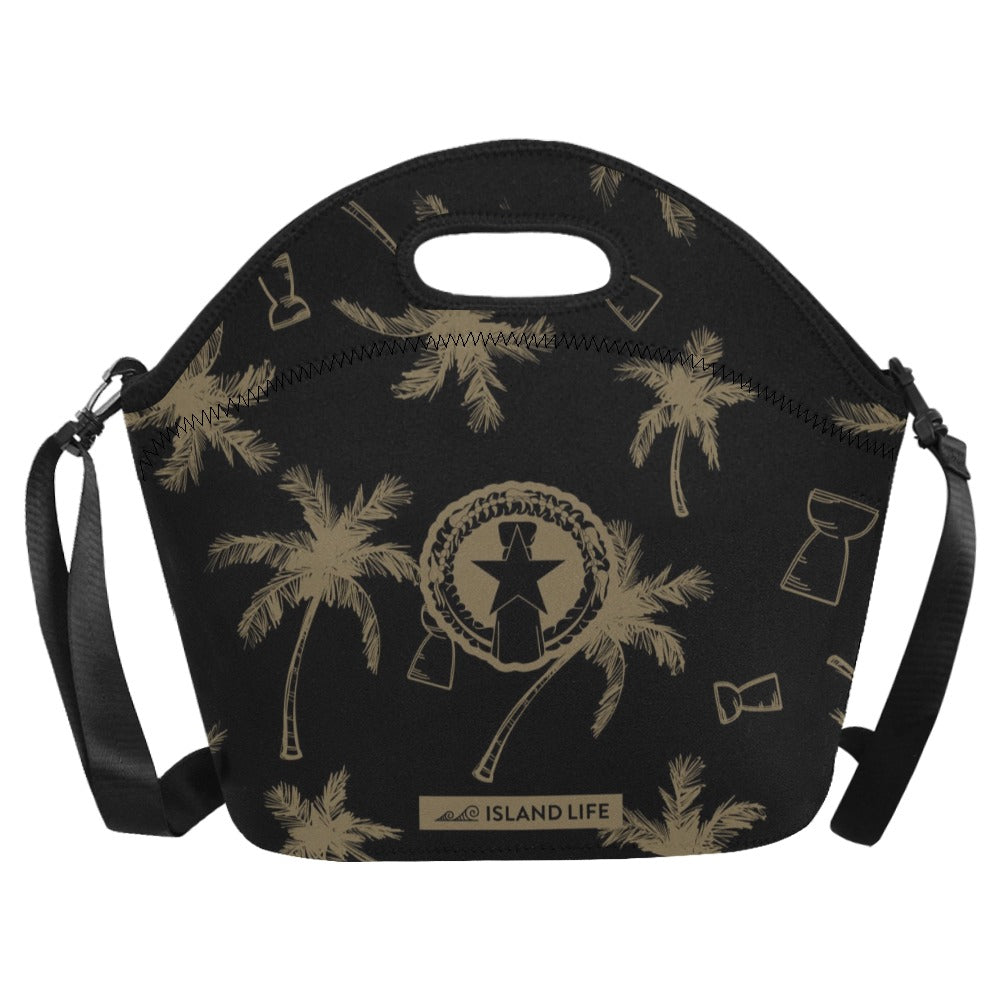 CNMI Latte Stone Coconut Trees Black Neoprene Lunch Bag Large