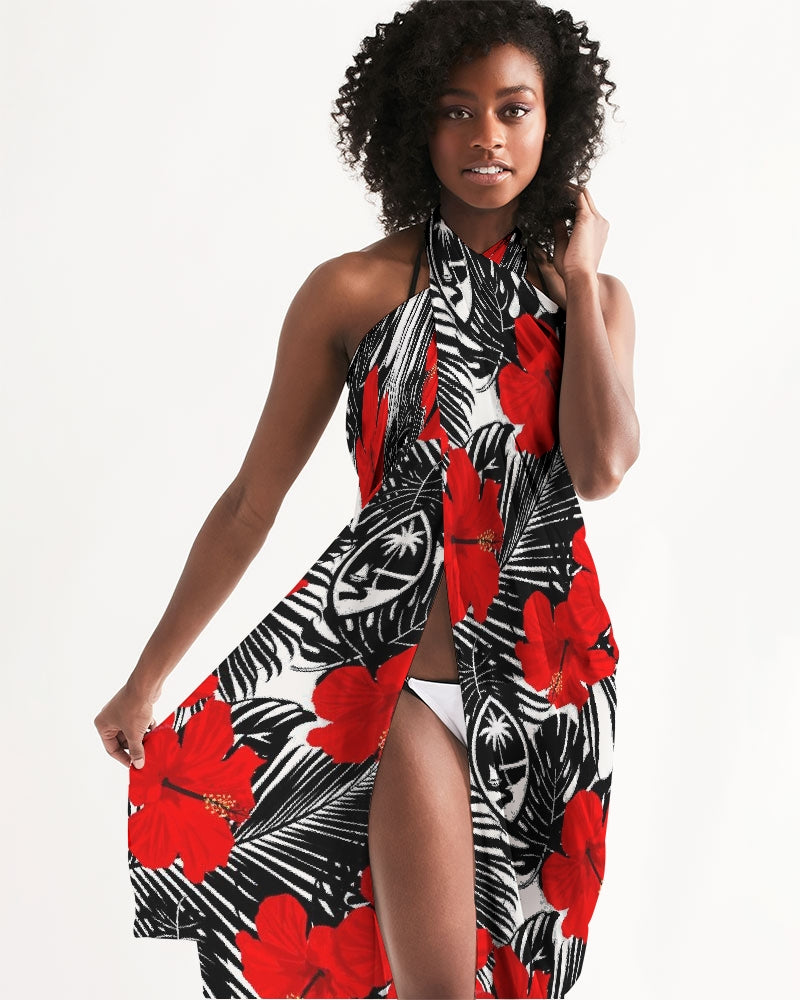 Guam Red Black Hibiscus Coconut Leaves All-Over Print Swim Cover Up