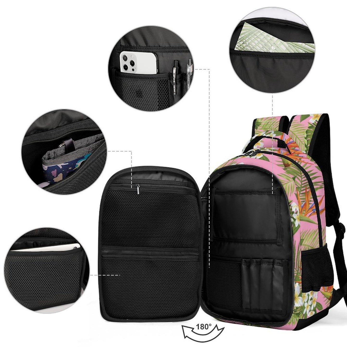 Guam Pink Tropical Flowers Organizer Backpack