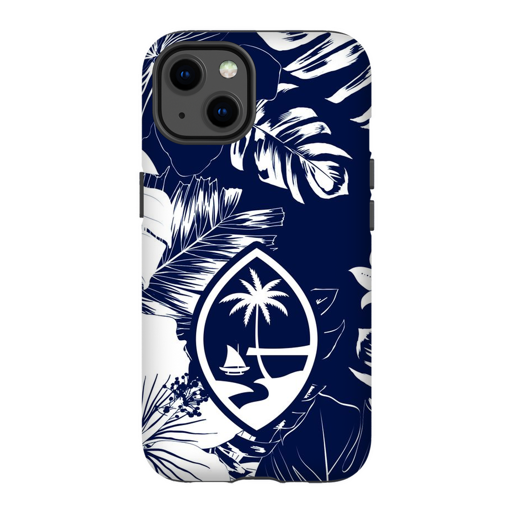 Guam Hibiscus Floral Navy Premium Glossy Tough Phone Case