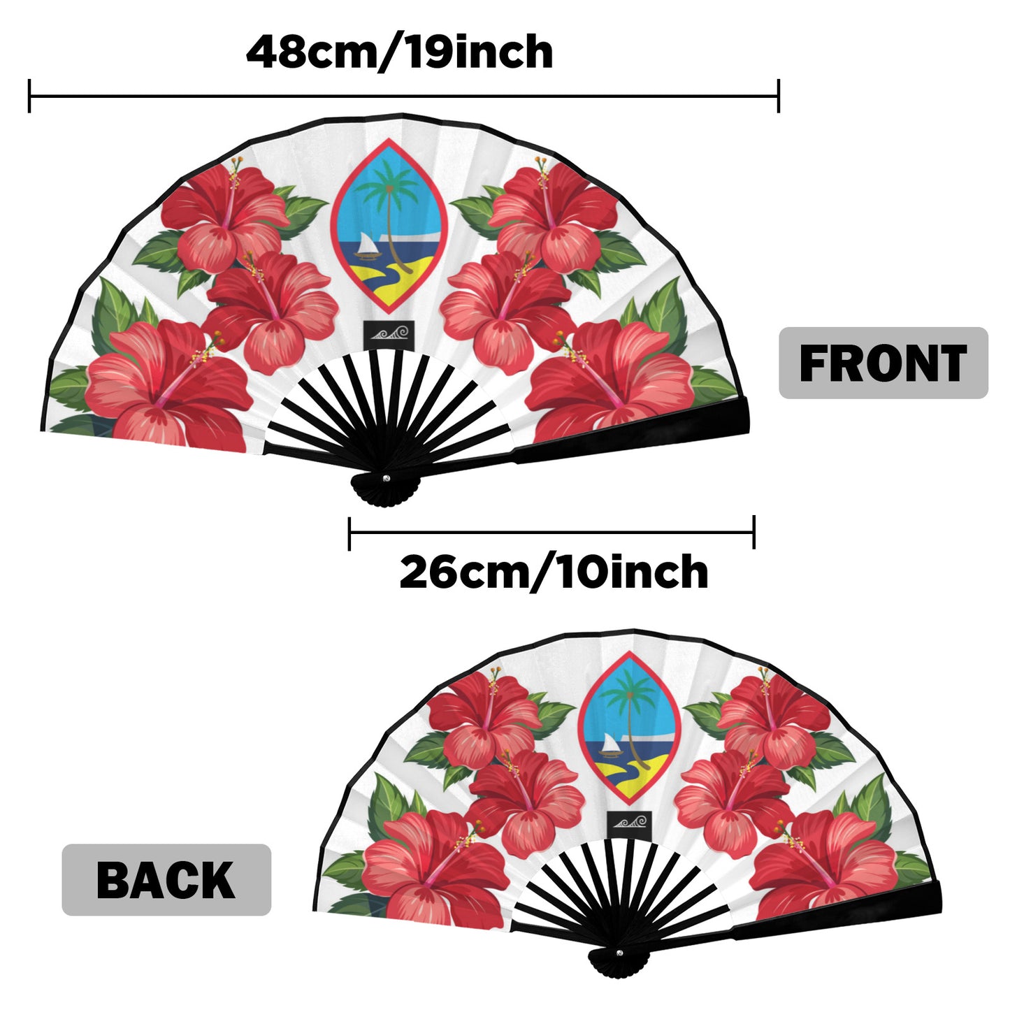 Guam Red Hibiscus White Double-Sided Folding Fan